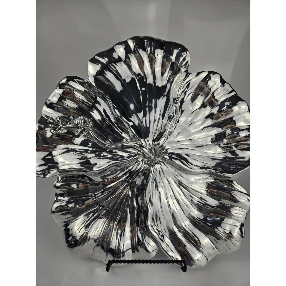 Beatriz Ball ALMA Hibiscus Handmade Polished Aluminum Bowl Platter Dust Bag